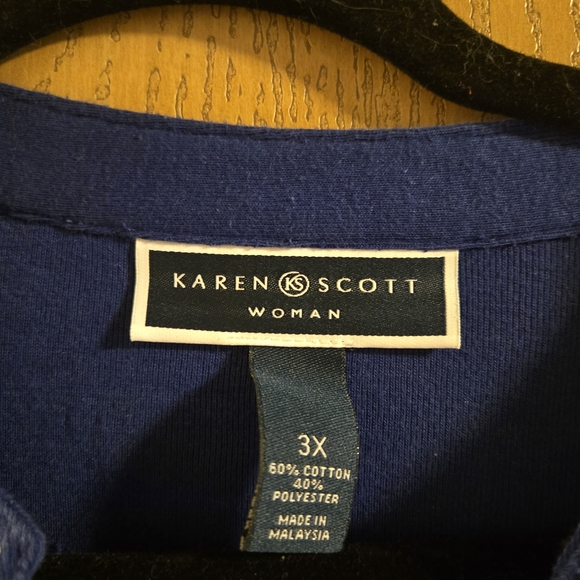 Blue Long Sleeve Tee with Embellished Neckline - Picture 3 of 5